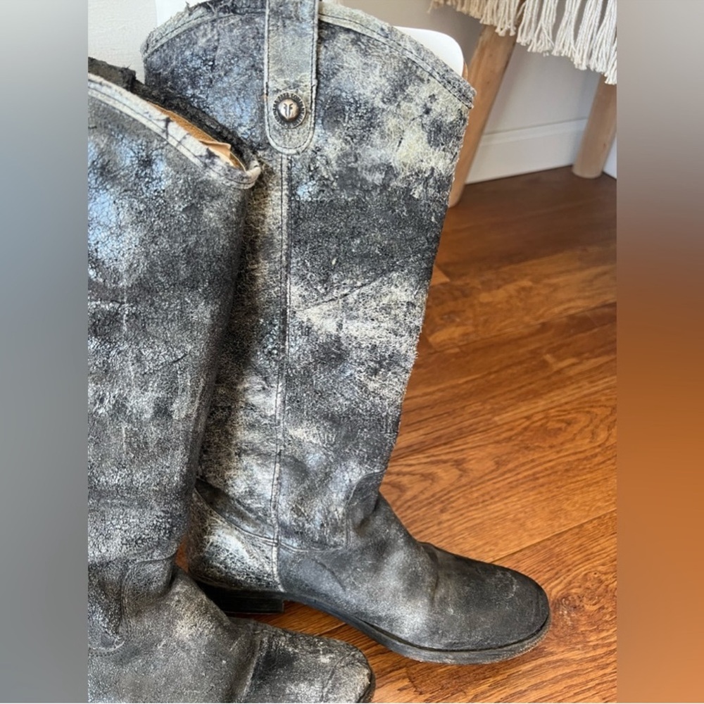 Frye Black and Gray glazed distressed crackle boots Melisa Festival Boho - Picture 6 of 16